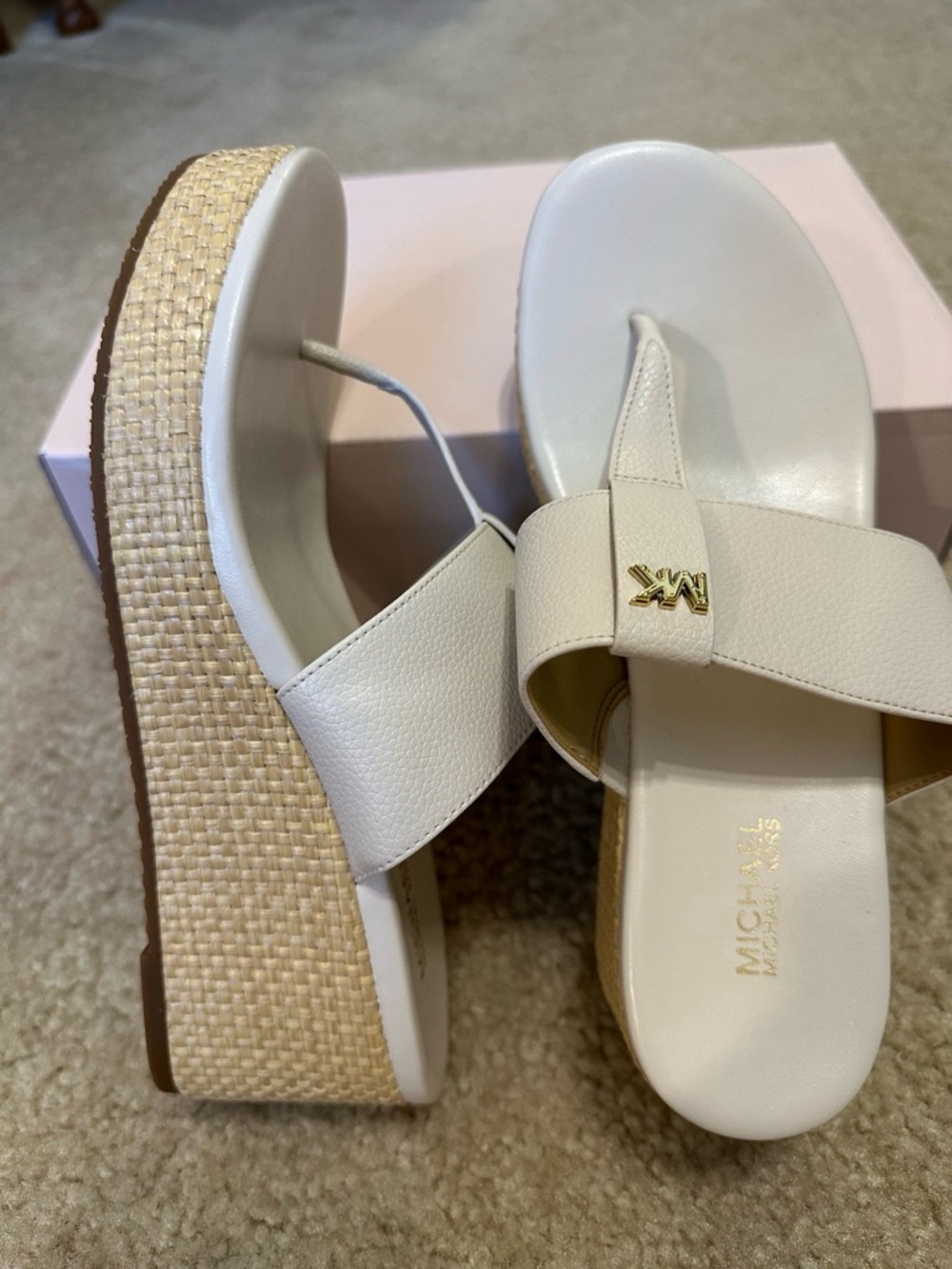 MICHAEL Michael Kors Ivory Woven-Platform Thong Sandal